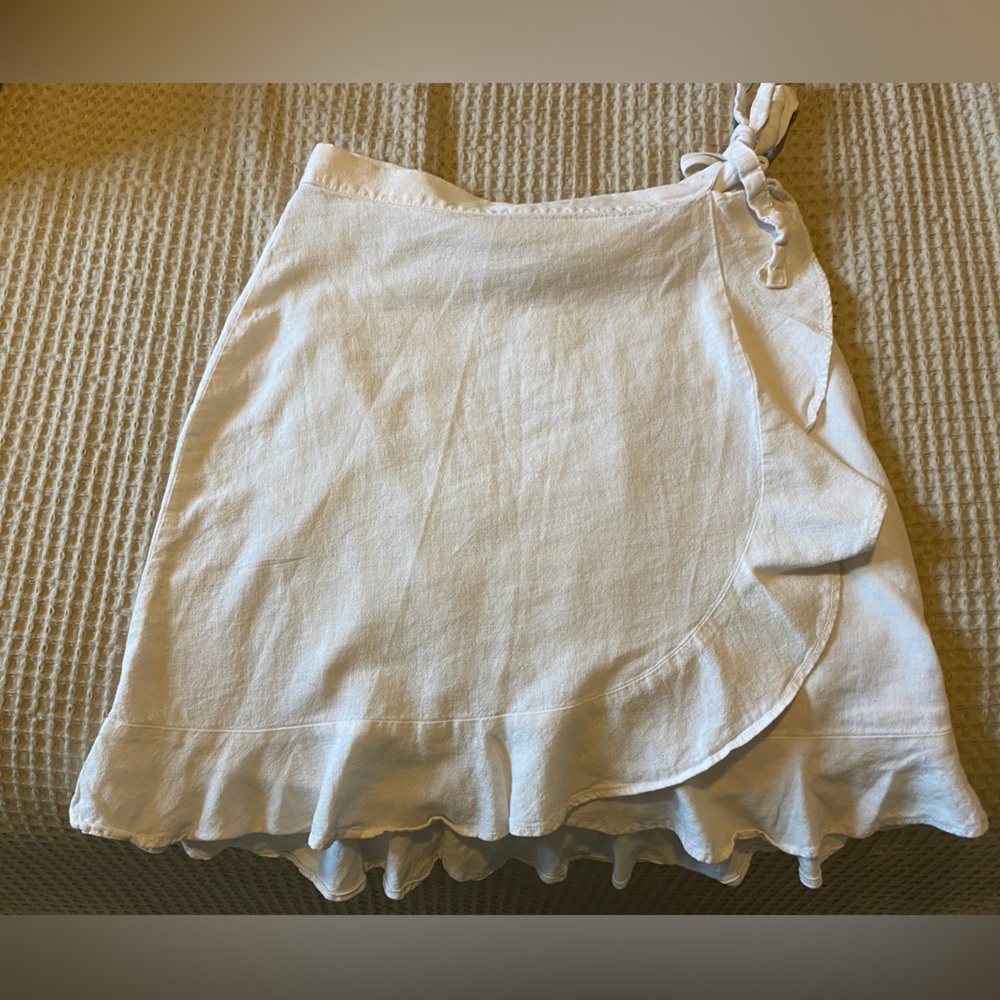White linen ruffle wrap skirt
